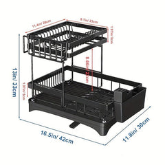 2 Tier Dish Drying Rack with Drainboard and Cutlery Holder