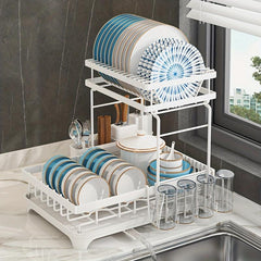 2 Tier Dish Drying Rack with Drainboard and Cutlery Holder