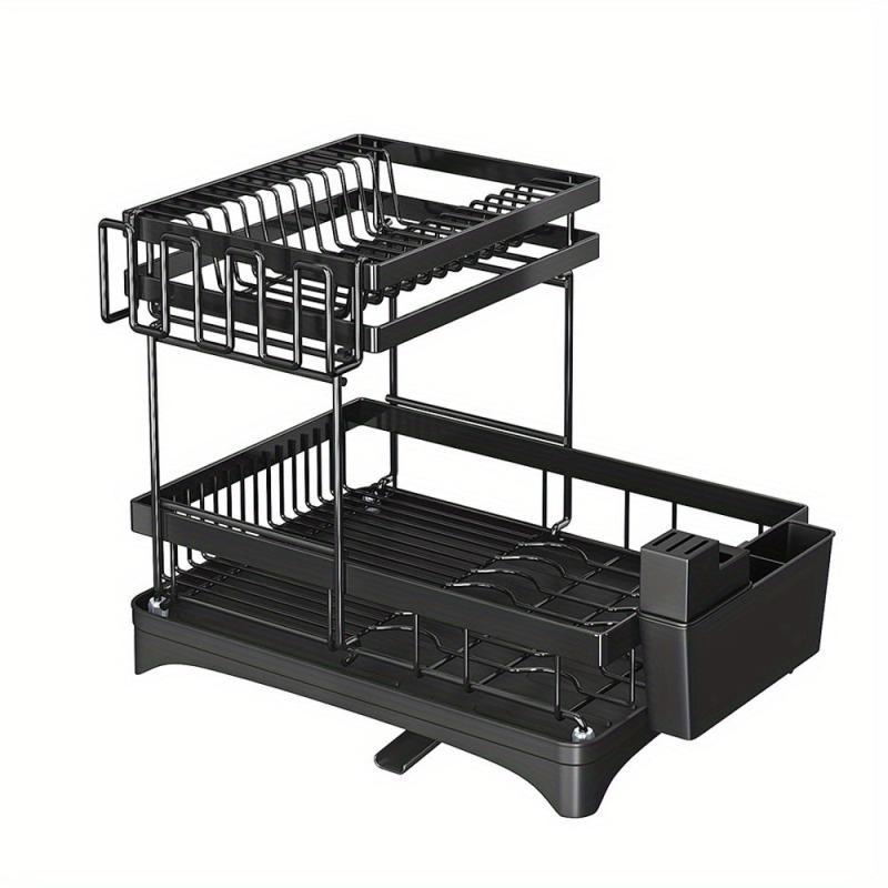 2 Tier Dish Drying Rack with Drainboard and Cutlery Holder