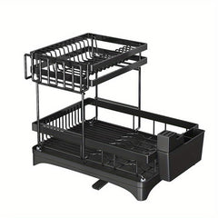 2 Tier Dish Drying Rack with Drainboard and Cutlery Holder