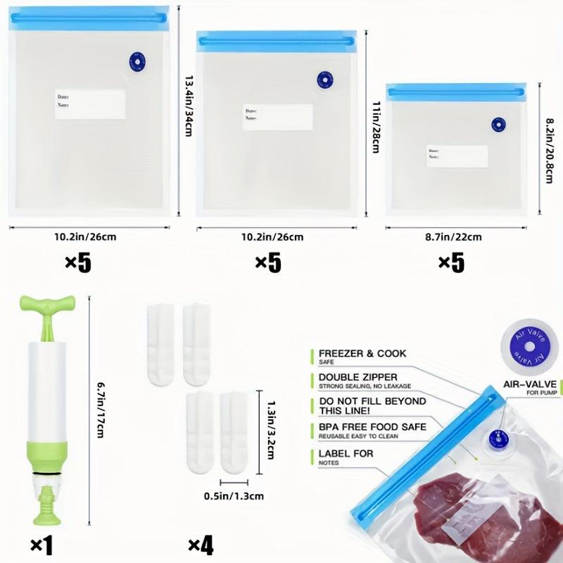 15pcs Reusable Vacuum Food Bags Pump Sealing Clips for Preservation