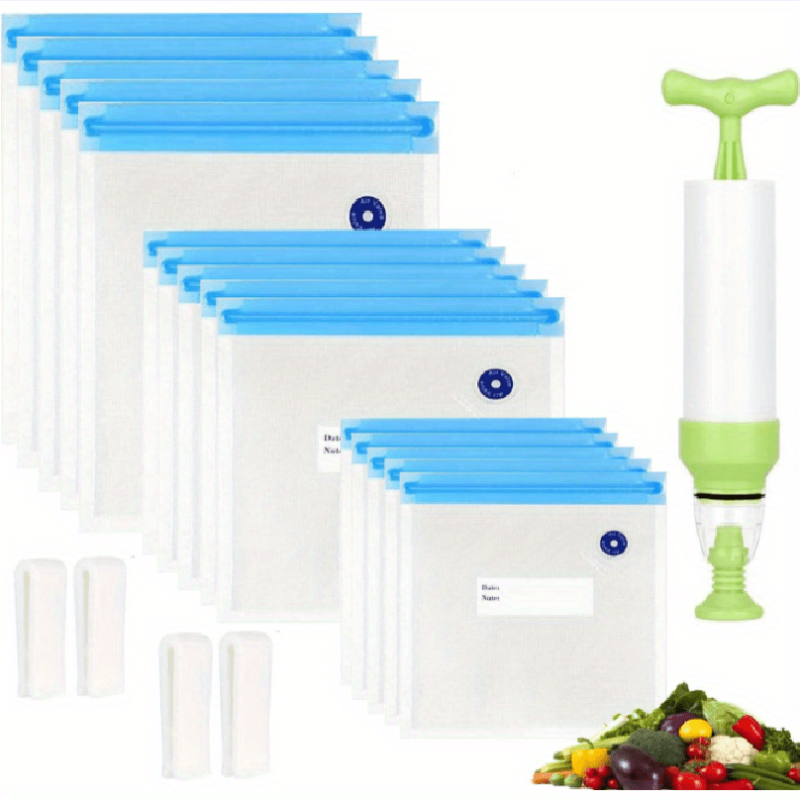 15pcs Reusable Vacuum Food Bags Pump Sealing Clips for Preservation