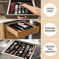 1pc Expandable Drawer Flatware Organizer 3 In 1 Cutlery Organizer