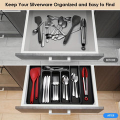 1pc Expandable Drawer Flatware Organizer 3 In 1 Cutlery Organizer
