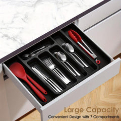 1pc Expandable Drawer Flatware Organizer 3 In 1 Cutlery Organizer