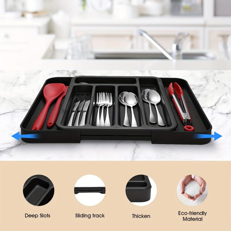 1pc Expandable Drawer Flatware Organizer 3 In 1 Cutlery Organizer