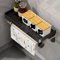 Wall Mounted Spice Rack With Shelf Condiment Storage Towel Rail
