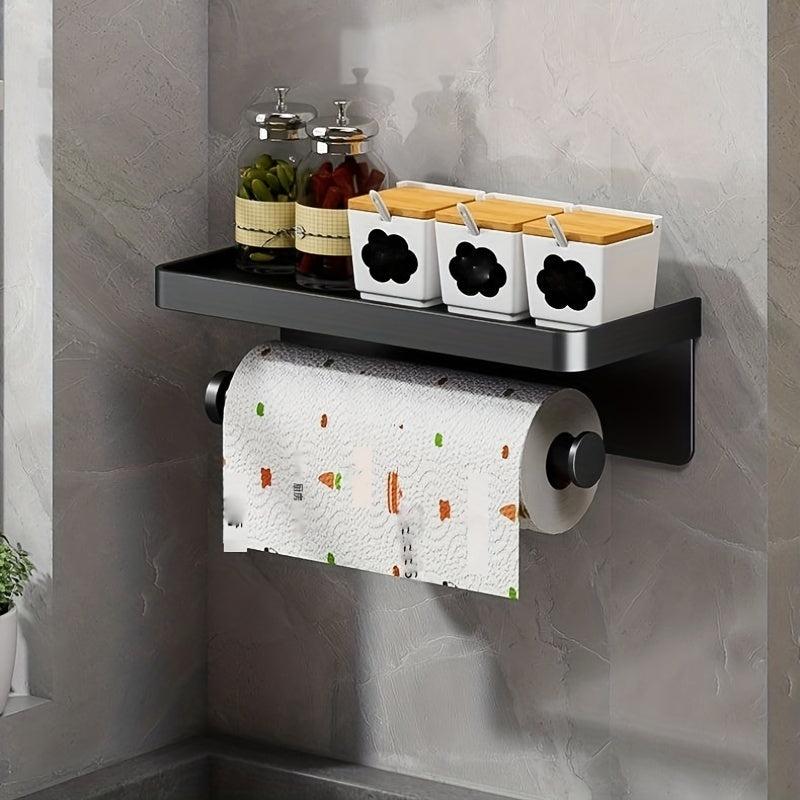 Wall Mounted Spice Rack With Shelf Condiment Storage Towel Rail