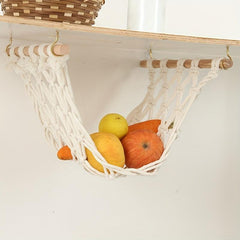 Fruit Hammock Hanging Basket for Kitchen Under Cabinet with 4 Hooks