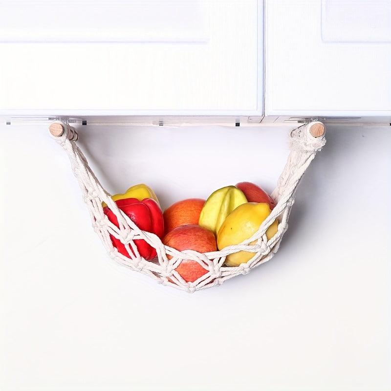 Fruit Hammock Hanging Basket for Kitchen Under Cabinet with 4 Hooks
