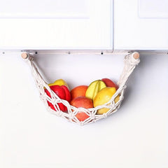 Fruit Hammock Hanging Basket for Kitchen Under Cabinet with 4 Hooks