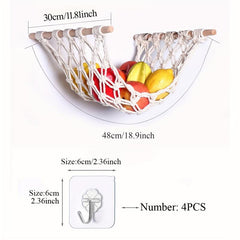 Fruit Hammock Hanging Basket for Kitchen Under Cabinet with 4 Hooks