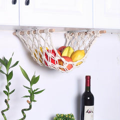 Fruit Hammock Hanging Basket for Kitchen Under Cabinet with 4 Hooks