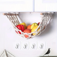 Fruit Hammock Hanging Basket for Kitchen Under Cabinet with 4 Hooks