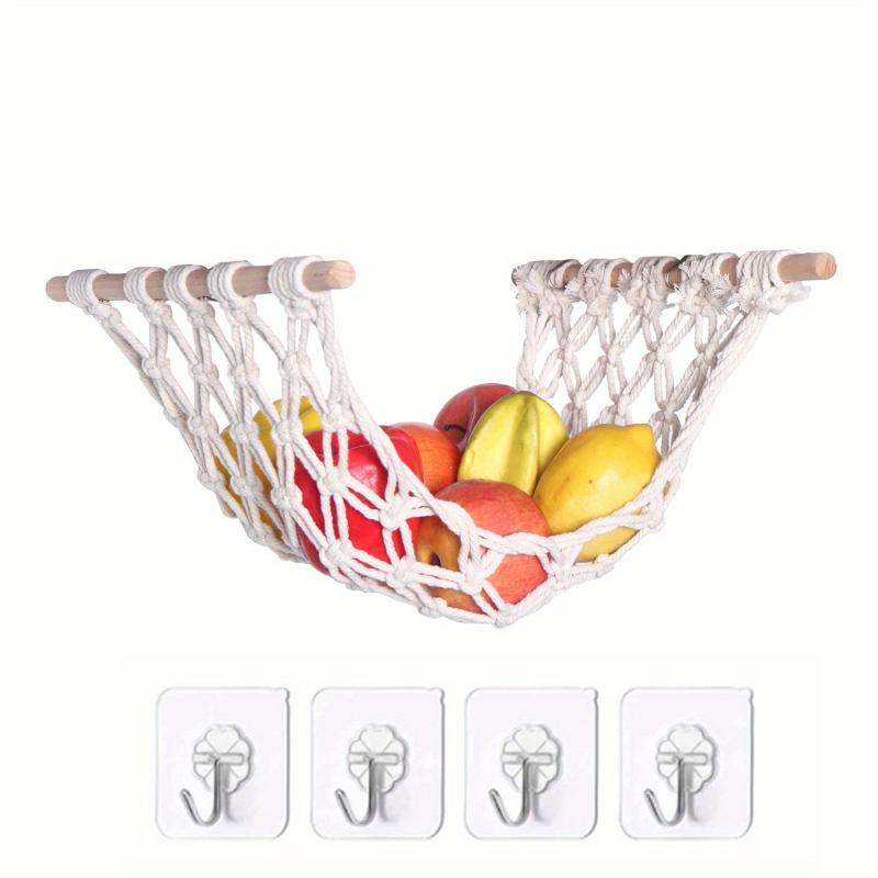 Fruit Hammock Hanging Basket for Kitchen Under Cabinet with 4 Hooks