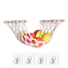 Fruit Hammock Hanging Basket for Kitchen Under Cabinet with 4 Hooks