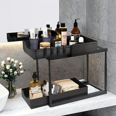 2 Tier Organizer & Storage Rack with Hooks for Kitchen & Bathroom