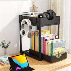 2 Tier Organizer & Storage Rack with Hooks for Kitchen & Bathroom