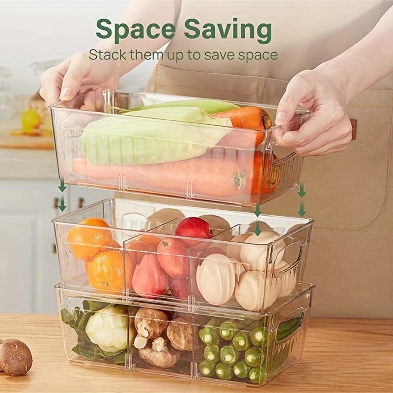 4pcs Refrigerator Organizer Bins with Removable Dividers - Keep Food Fresh