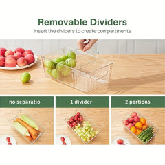 4pcs Refrigerator Organizer Bins with Removable Dividers - Keep Food Fresh