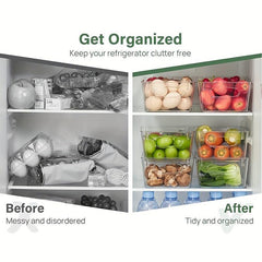 4pcs Refrigerator Organizer Bins with Removable Dividers - Keep Food Fresh