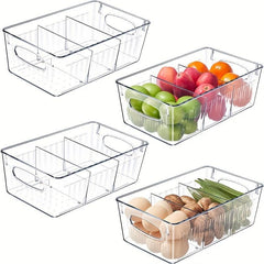 4pcs Refrigerator Organizer Bins with Removable Dividers - Keep Food Fresh