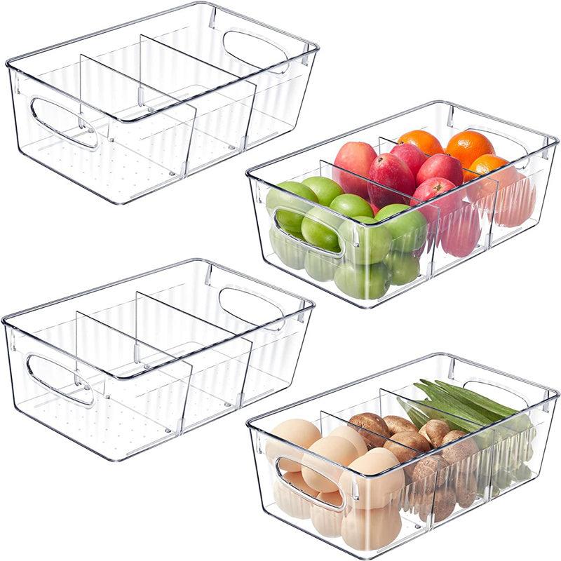 4pcs Refrigerator Organizer Bins with Removable Dividers - Keep Food Fresh