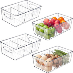 4pcs Refrigerator Organizer Bins with Removable Dividers - Keep Food Fresh