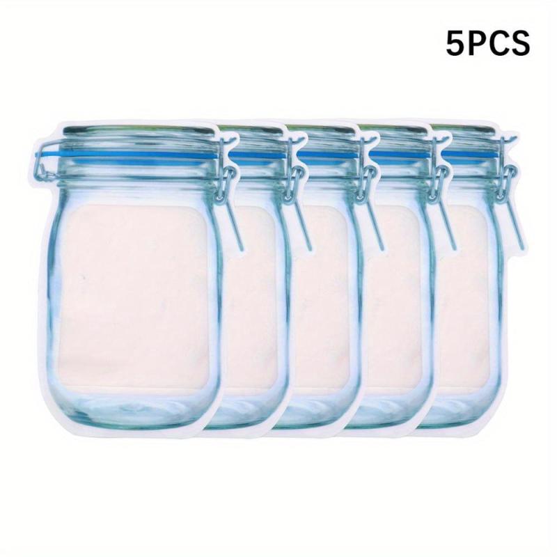 5pcs Reusable Mason Jar Bottle Bags Self Standing Zipper Sealed Food Storage Bag