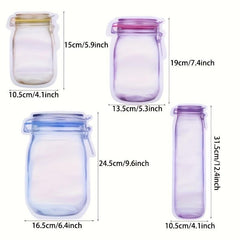 5pcs Reusable Mason Jar Bottle Bags Self Standing Zipper Sealed Food Storage Bag