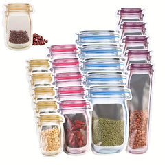5pcs Reusable Mason Jar Bottle Bags Self Standing Zipper Sealed Food Storage Bag