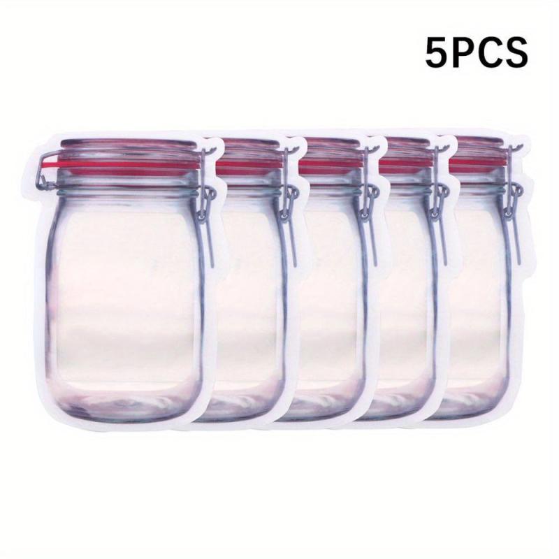 5pcs Reusable Mason Jar Bottle Bags Self Standing Zipper Sealed Food Storage Bag