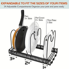 Expandable Tray Storage Rack for Dishes, Pots, Lids