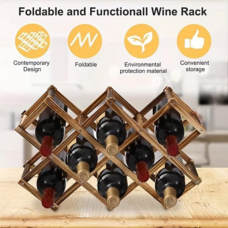 Wooden Wine Rack 10 Bottle Standing Storage Countertop Stackable Stand
