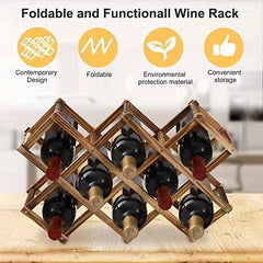 Wooden Wine Rack 10 Bottle Standing Storage Countertop Stackable Stand