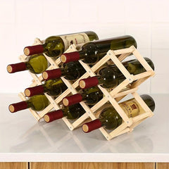Wooden Wine Rack 10 Bottle Standing Storage Countertop Stackable Stand