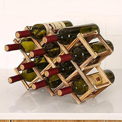 Wooden Wine Rack 10 Bottle Standing Storage Countertop Stackable Stand