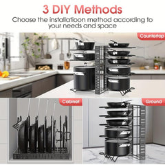 8 Layer Pot Rack Organizer for Kitchen Storage