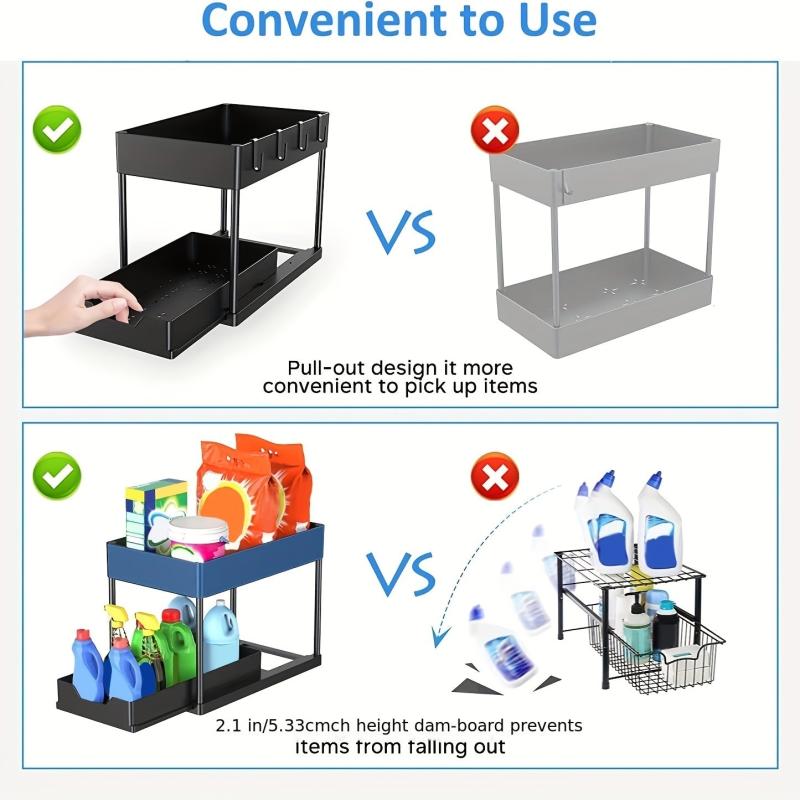 2 Tier Sliding Cabinet Basket Organizer Drawers Under Sink Organizer