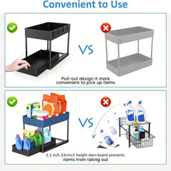 2 Tier Sliding Cabinet Basket Organizer Drawers Under Sink Organizer