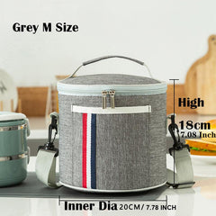 Portable Round Lunch Bag Insulated Thermal Cooler Leakproof Lunch Box