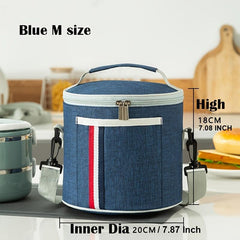 Portable Round Lunch Bag Insulated Thermal Cooler Leakproof Lunch Box