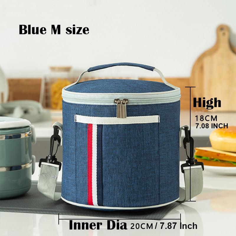 Portable Round Lunch Bag Insulated Thermal Cooler Leakproof Lunch Box