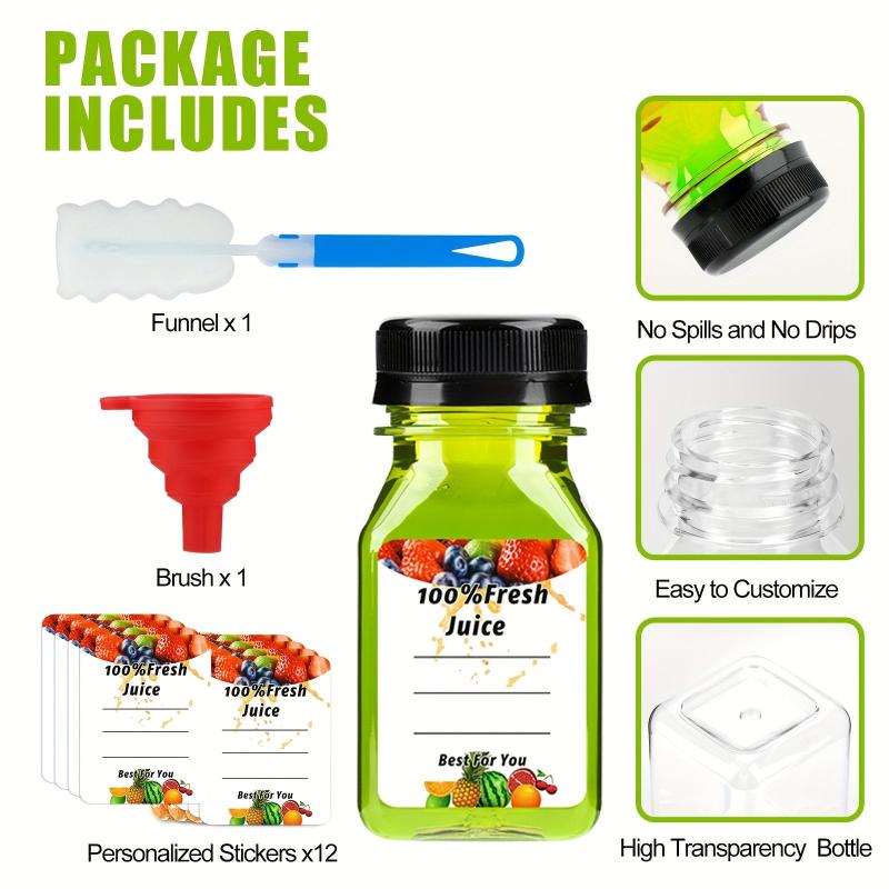 12pcs Mini Plastic Juice Bottles with Caps for Juicing & Smoothies