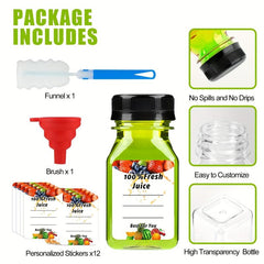 12pcs Mini Plastic Juice Bottles with Caps for Juicing & Smoothies
