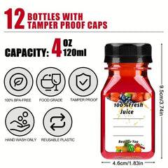 12pcs Mini Plastic Juice Bottles with Caps for Juicing & Smoothies