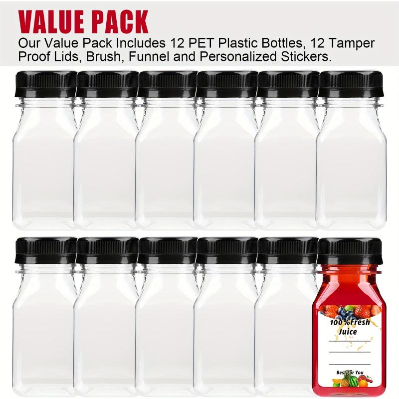 12pcs Mini Plastic Juice Bottles with Caps for Juicing & Smoothies