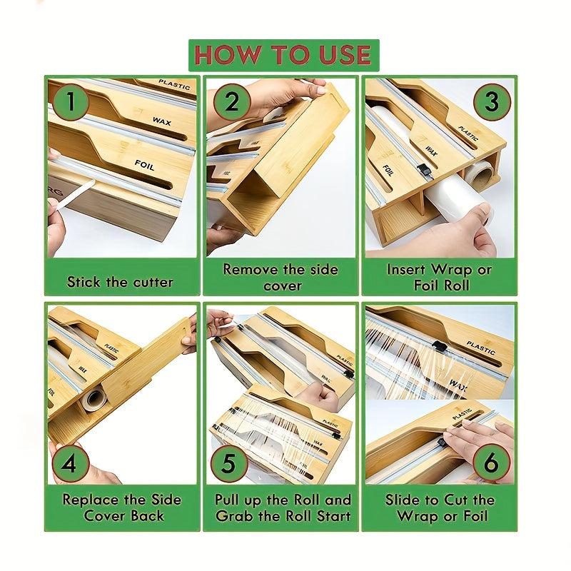 3-in-1 Packaging Storage Box with Cutter & Label - Kitchen Organizer