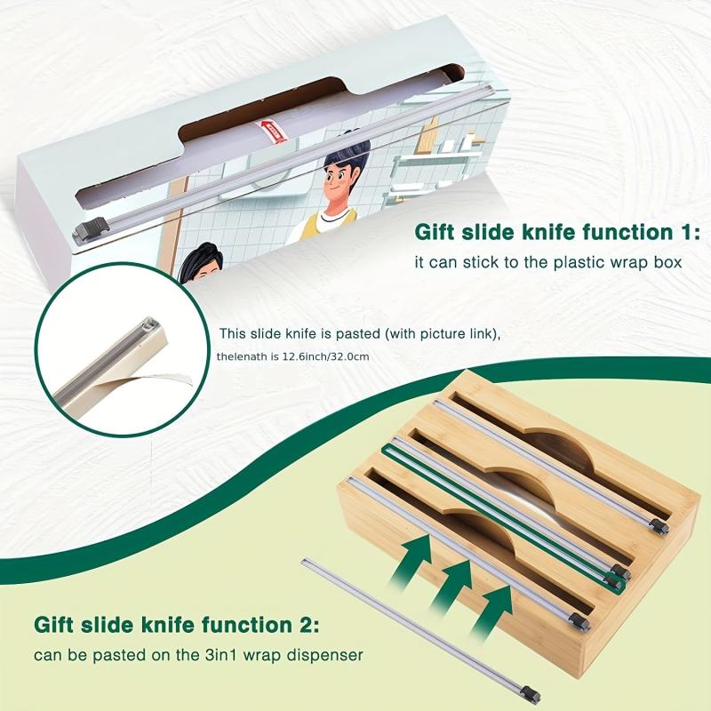 3-in-1 Packaging Storage Box with Cutter & Label - Kitchen Organizer