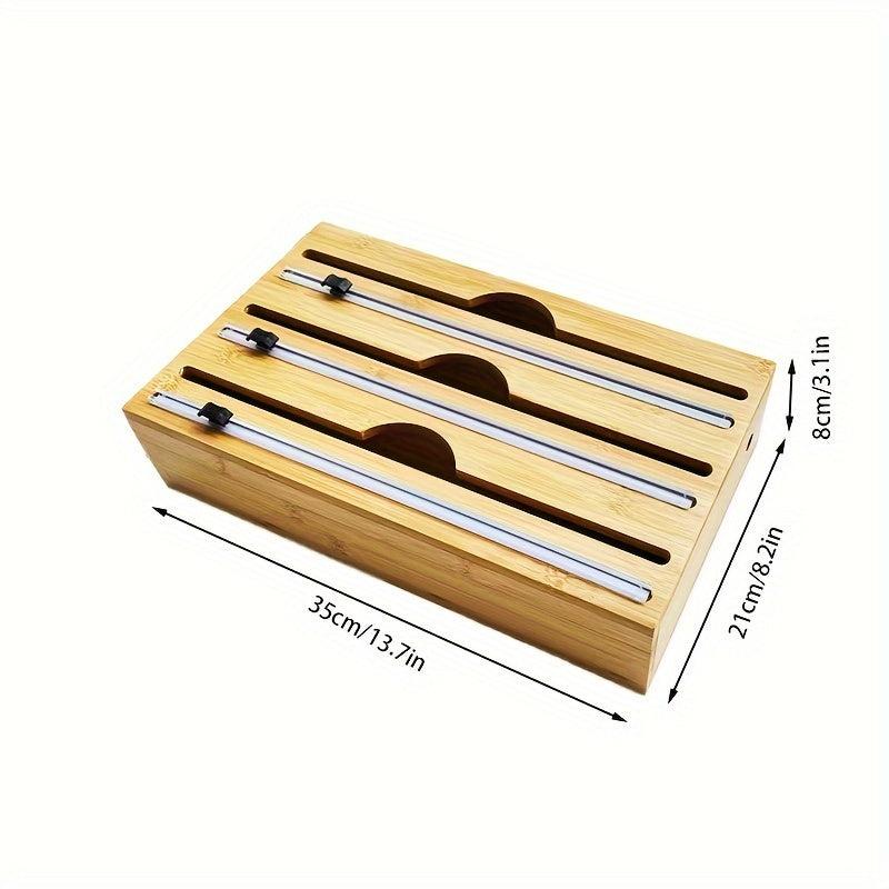 3-in-1 Packaging Storage Box with Cutter & Label - Kitchen Organizer